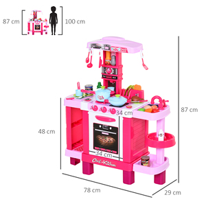 HOMCOM Jouet de cuisine pour enfants avec 38 accessoires inclus, avec lumières et sons réalistes, 78x29x87 cm, rose - Product Image 3