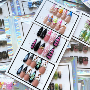 Lujo puro hecho a mano Press Ons Nails 3D tallado flor exquisita decoración acrílico reutilizable <span class=keywords><strong>uñas</strong></span> artificiales <span class=keywords><strong>con</strong></span> pegamento - Product Image 3