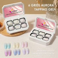 Palette de 6 Gels Aurora Pat Pat Effet Crème Iridescent, Vernis Gel Scintillant Sirène, Gel de Tapotage Écologique Portable pour Nail Art