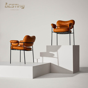 BESTING FURNITURE Chaise d'appoint en métal et cuir-<span class=keywords><strong>Fauteuil</strong></span> moderne à dossier <span class=keywords><strong>haut</strong></span> <span class=keywords><strong>avec</strong></span> <span class=keywords><strong>accoudoir</strong></span> pour le salon - Product Image 3