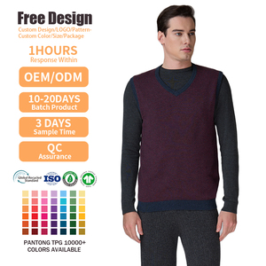 Custom Logo Casual Warm Layer Winter <b>Men's</b> Cotton Merino Wool V-Neck <b>Knit</b> Vest Classic Sleeveless Sweater <b>Waistcoat</b> - Product Image 2