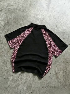 Men's <b>White</b> <b>Polo</b> Shirt With Pink Leopard Print Raglan Sleeves Casual Contrast Trim Knitted Regular Fit - Product Image 2