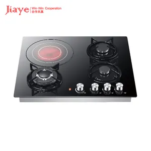 Tempered Glass Panel Electric Cooker Gas Hob With 3 Gas Burner+1 Electric Burner Gas Cooktop