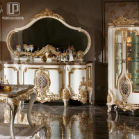 Ensemble de meubles de salle à manger de haute qualité, sculpté à la main, Table à manger royale, avec meuble Buffet Royal, 6 pièces, 100%