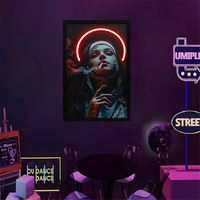 Peinture murale abstraite moderne avec néon LED, portrait, peinture murale, grande impression UV LED sur toile, art mural pour la décoration murale de la maison et du bar