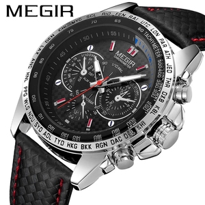 <span class=keywords><strong>MEGIR</strong></span> <span class=keywords><strong>1010</strong></span> mode chaude homme montre-bracelet à quartz marque montres en cuir étanche pour hommes décontracté montre noire pour homme - Product Image 1