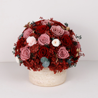 Roses éternelles, fleurs préservées, plantes éternelles, arrangement dans un vase en travertin, logo personnalisé, décoration de table de luxe, fabricant direct