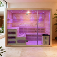 Ruang Sauna Uap Kayu Hemlock Modern Mewah untuk 4-6 Orang dengan Kompor dan Batu Budaya untuk Penggunaan di Villa