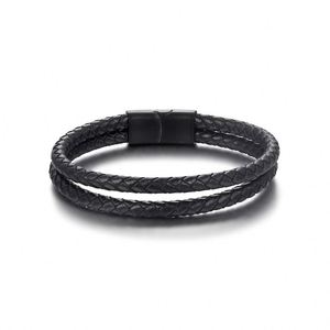 Wholesale Premium Men's Retro Woven Magnetic Buckle Brown Genuine <b>Leather</b> <b>Bracelet</b> with Stainless Steel Promotional Wristbands - Product Image 2