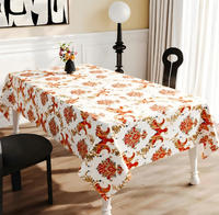Nappe carrée de luxe en PU, motif floral vintage bleu doré, tailles personnalisables, imprimés, imperméable, anti-taches, écologique, pour la maison et les banquets