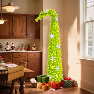Meilleures ventes : Arbre <span class=keywords><strong>de</strong></span> Noël à tronc courbé en PVC vert fluorescent, article <span class=keywords><strong>de</strong></span> décoration festive pour intérieur et extérieur, pièce d'exposition - Product Image 6