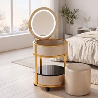 Coiffeuse moderne pour chambre d'hôtel/appartement en acier inoxydable et pin avec panneau de maquillage, miroir éclairé LED 3 couleurs et téléphone sans fil