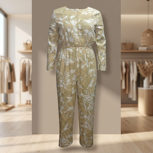 Combinaisons pour femmes en tissu satiné tissé imprimé sur toute la surface, style formel, à manches longues, col rond, motif paisley, 100% coton - Product Image 3