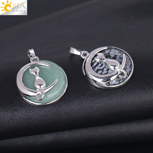 CSJA liontin bulan kucing cantik baru 2020 jimat liontin keberuntungan batu Opal bulat penyembuhan alami untuk pembuatan kalung F334 - Product Image 4