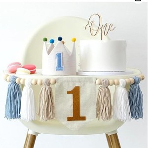 Ensemble de couronne, chapeau et drapeau pour le 1er <span class=keywords><strong>anniversaire</strong></span> de bébé, fille ou garçon, bannière joyeux <span class=keywords><strong>anniversaire</strong></span>, photographie, décoration de gâteau pour bébé, décorations de fête - Product Image 1