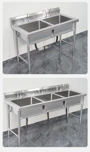 Equipo de Cocina Comercial Yuanhengyunrui, Fregadero Doble de Acero Inoxidable Hecho en China para Restaurantes y Preparación de Alimentos - Product Image 4