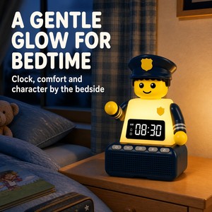 Horloge numérique de bureau style blocs de construction Police avec veilleuse et lumière de réveil, jouet, cadeau pour enfants, personnalisation OEM ODM - Product Image 1
