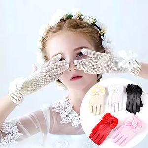 Gants en résille pour enfants, motif floral, avec nœud et perles, pour fêtes et mariages - Product Image 2