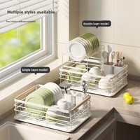 Meilleure vente transfrontalière : Étagère de cuisine moderne et minimaliste, égouttoir à vaisselle multifonctionnel à double niveau avec support de vidange