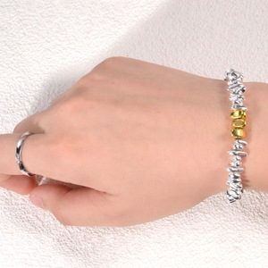 Silver Triangular <b>Beaded</b> <b>Bracelet</b> With <b>Gold</b> Bead And Cheese Plating Women's Everyday Wear Jewelry Yiwu Origin - Product Image 1