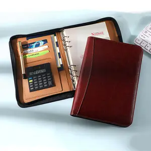 Business A5 borsa con cerniera PU calcolatrice in pelle Notebook riutilizzabile Smart Notebook cartella Manager multifunzione