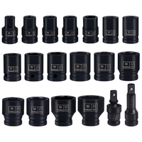 Juego de enchufes métricos de alta calidad de 18 piezas, juego de enchufes de impacto de cromo vanadio, juego de llaves de vaso hexagonal de impacto automotriz de alta resistencia