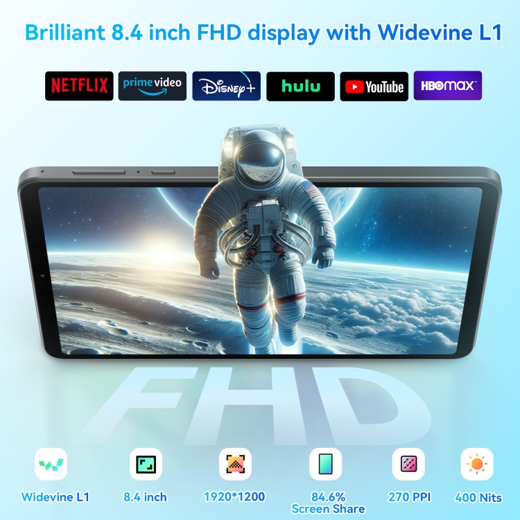 HEADWOLF Fpad5 4G LTEタブレットPC、8GB 128GB、8.4インチAndroid14