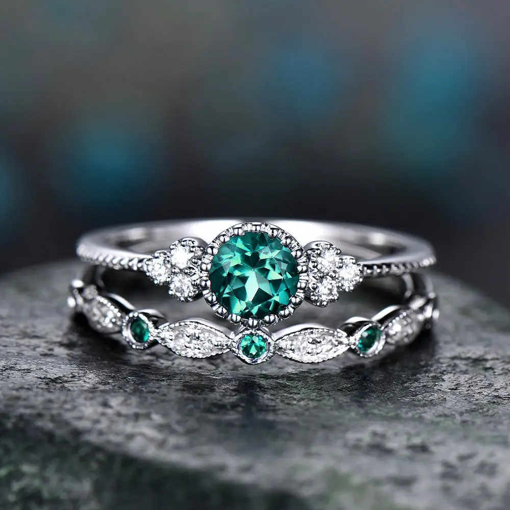 LUOXIN Silver Plated Cubic Zircon Women Couple Blue Stone Diamond Saphire Sapphire Ring