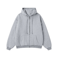 Sweat à capuche épais en coton personnalisé avec logo, style streetwear, épaules tombantes, fermeture éclair, pour hommes