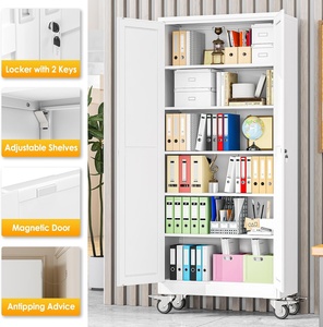 Armoire de rangement métallique de <span class=keywords><strong>bureau</strong></span> avec roulettes, 2 portes, 5 étagères réglables, verrouillable, anti-basculement, blanche, pour classement - Product Image 5