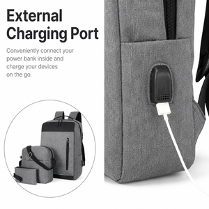 Mochila para portátil, mochila de viaje para oficinistas, puerto de carga USB, mochila para computadora de negocios, mochila de viaje transpirable, juego de 3 piezas. - Product Image 6