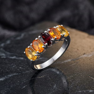 Gourik 925 Sterling Silver Classic Multi Stone Band <b>Ring</b> Oval Cut Red Garnet <b>Citrine</b> Madeira Wedding Jewelry Women Prong Setting - Product Image 2
