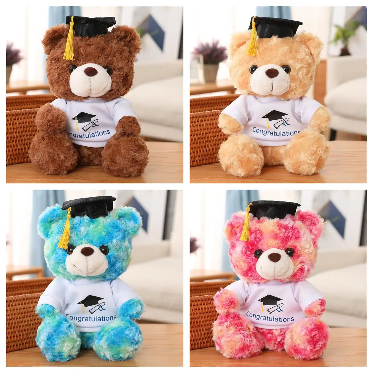 Venta al por mayor personalizado lindo suave graduado oso de peluche juguetes de peluche estudiantes regalos de Graduación