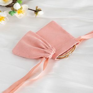 Pink Velvet Jewelry Bag <b>Drawstring</b> Storage Bag For Wedding Candy Gift Small Cloth <b>Pouch</b> Customizable 7x9cm To 15x20cm - Product Image 5