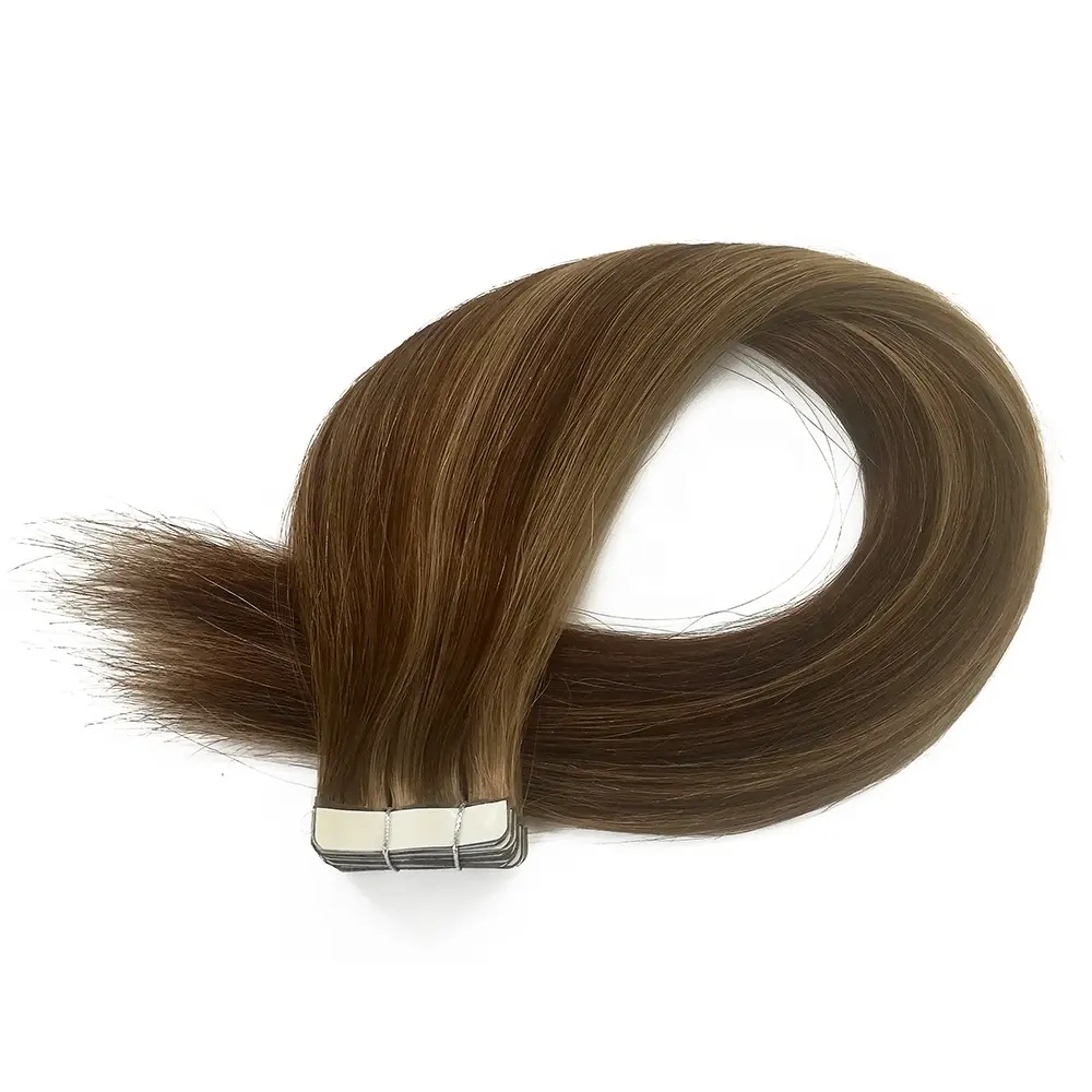 Extensions de cheveux 100% naturels, bande adhésive de cheveux humains vierges, cuticules alignées, brun D4/8, 14 à 24 pouces, vente en gros