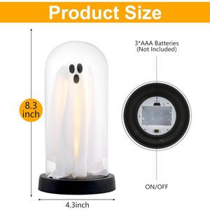FestalMart Ghost In Glass Cloche, décoration d'Halloween, éclairage LED, alimenté par piles, blanc, 4,3 x 4,3 x 8,3 pouces - Product Image 3