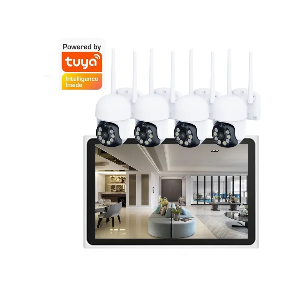 TUYA Smart Home security cctv HD Wireless Security Surveillance pan tilt ptz Camera System 4CH WiFi 10.1 inch LCD NVR kit