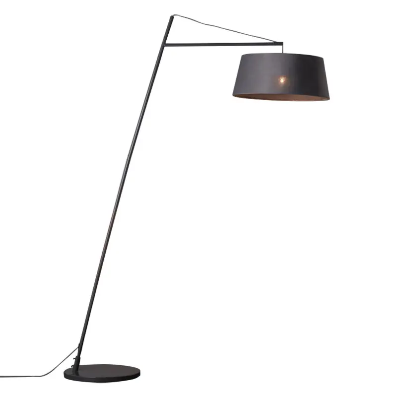 Large Long Arm Fabric Shade Modern Floor Light Lamp For Living Room