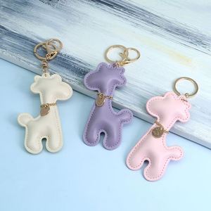 Handmade Cute Lovely Cute Souvenirs Gift PU Leather Deer Lucky Animal Giraffe Pendant Keychain Bag Accessories Charm Car <b>Keyring</b> - Product Image 1