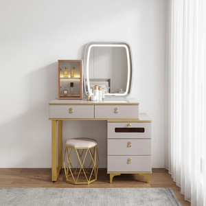 Table de maquillage moderne avec miroir éclairé et tiroirs de rangement pour meubles de chambre - Product Image 3