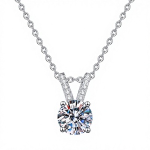 Stylever F0088 Collier Pendentif Moissanite Certifié 1CT Forme Classique Chaîne Maille/Catena Plaqué Or Sertissage Griffe Style Tendance Véritable - Product Image 3