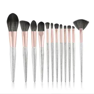 Nieuwe Designer Foundation Make Up Penselen Oogschaduw Groothandel 12 Stuks Zilverachtige Glitter Make-Up Borstel Set