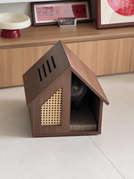 Maison pour chat semi-fermée en bois massif, moderne, toutes saisons, durable, imperméable, résistante aux rayures, avec lit et espace de vie type villa