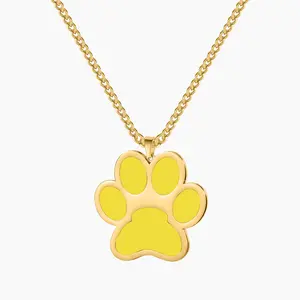 Hot Sales Custom Enamel Paw Print Necklace Engraving Text On Back Gift For Family
