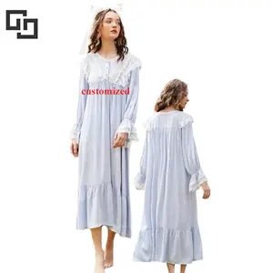 Robe <span class=keywords><strong>de</strong></span> nuit à manches longues personnalisée pour femmes Chemise <span class=keywords><strong>de</strong></span> nuit en dentelle pour <span class=keywords><strong>princesse</strong></span> Robes <span class=keywords><strong>de</strong></span> nuit pour femmes - Product Image 1