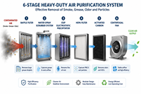 Hotte aspirante intelligente sans conduit pour barbecue, restaurant, cuisine, purificateur d'air anti-fumée avec précipitateur électrostatique + HEPA + charbon actif