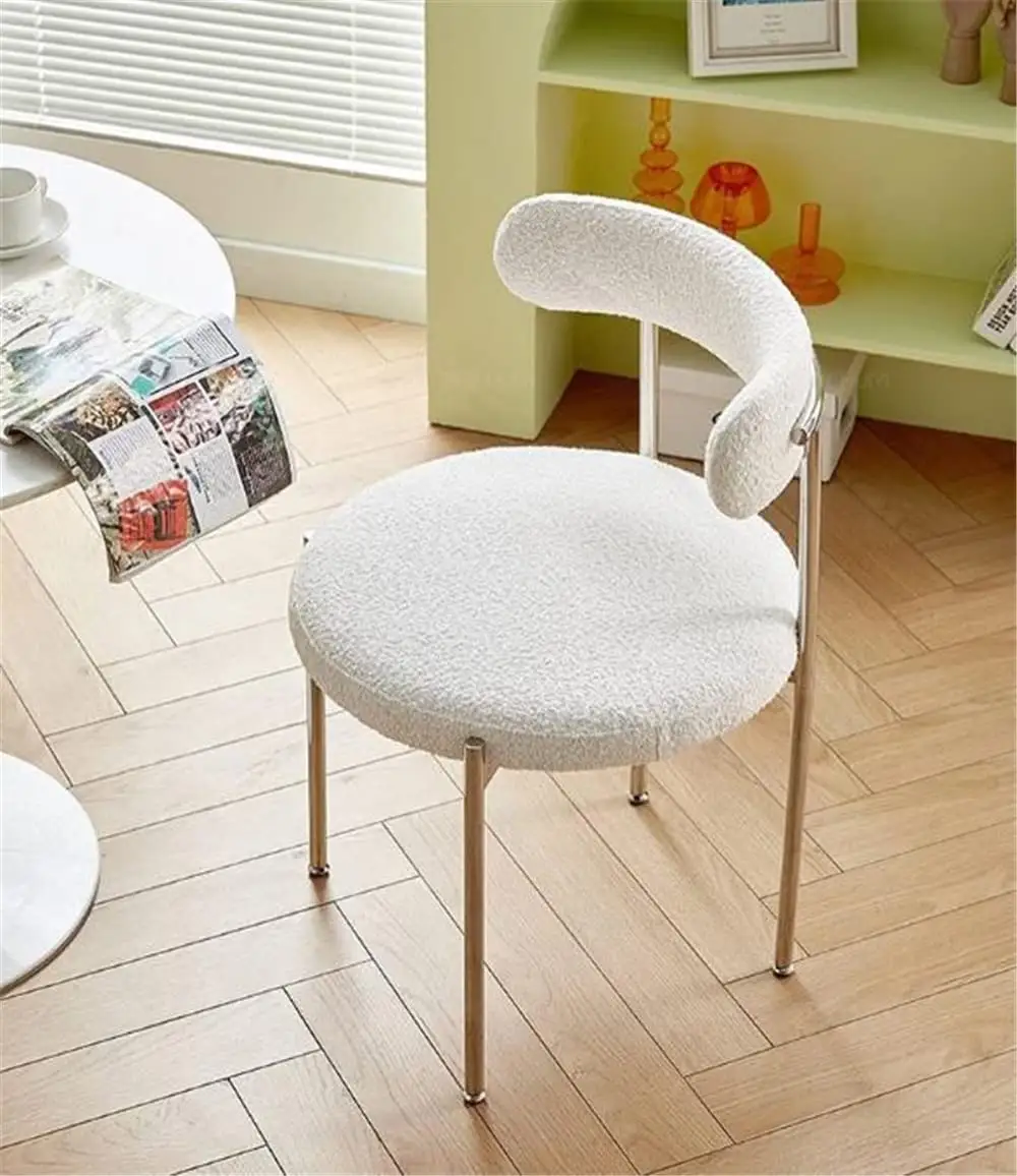Chaise de salle à manger moderne en mélange de laine blanche, tissu de Boucle en métal noir café laine d'agneau Esszimmerstuhl Samt