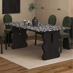 Table à manger traditionnelle de luxe en <span class=keywords><strong>bois</strong></span> massif de haute qualité, dossier confortable, velours vert, robuste, capacité de charge élevée, design rectangulaire - Product Image 2
