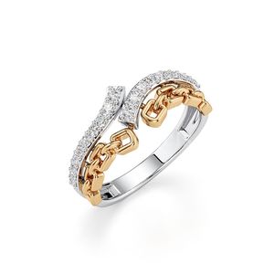 Stonewels Diseño clásico original Anillo de banda de eslabones de oro rosa Fusión audaz de eslabones de oro entrelazados con moissanita para bodas - Product Image 2