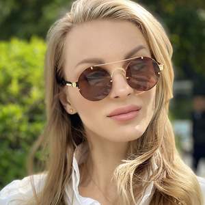 Sunway Eyewear Customization Custom Designer Logo Punk Style Double Bridge Sun Glasses Round Fashion Women Mens Metal Sunglasses - Product Image 1